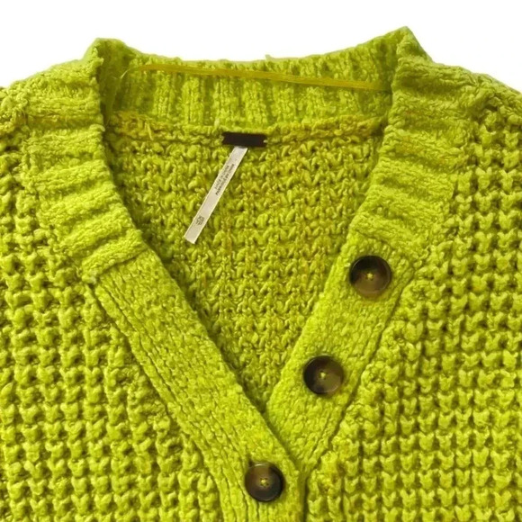 Free People Whistle Thermal Henley Sweater - Acid Lime Green - Size XS - Picture 4 of 7